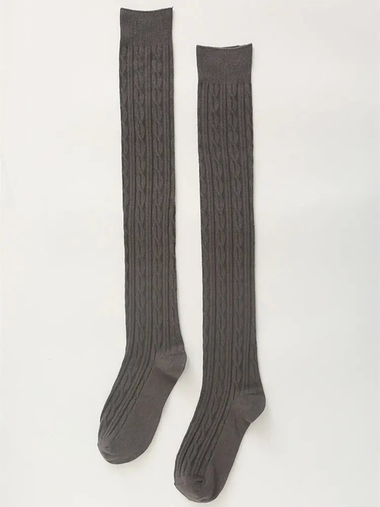 Women's Over-the-Knee Cotton Socks with Cable Knit Design