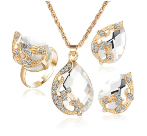 Rose Gold Wedding Earrings and Necklace Set