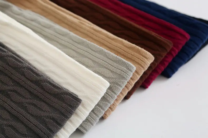 Women's Over-the-Knee Cotton Socks with Cable Knit Design