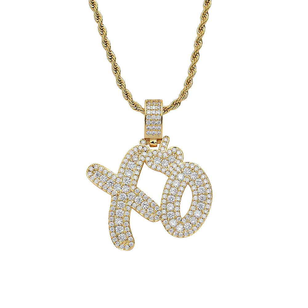 Hip Hop Jewelry Copper XO Pendant with Zircon Necklace