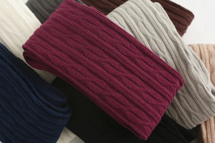 Women's Over-the-Knee Cotton Socks with Cable Knit Design