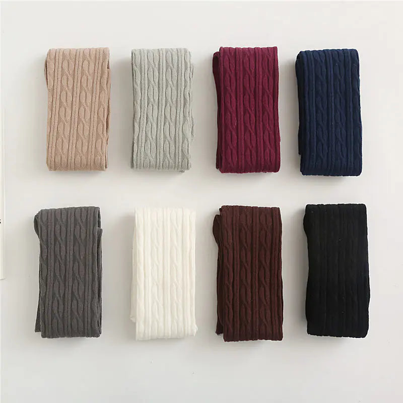 Women's Over-the-Knee Cotton Socks with Cable Knit Design