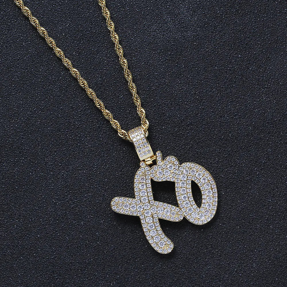 Hip Hop Jewelry Copper XO Pendant with Zircon Necklace