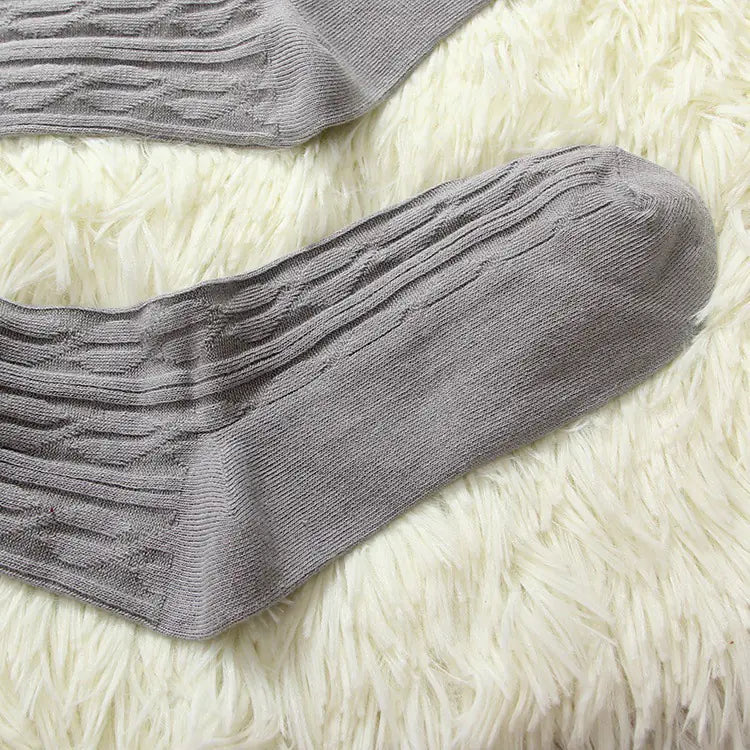Women's Over-the-Knee Cotton Socks with Cable Knit Design