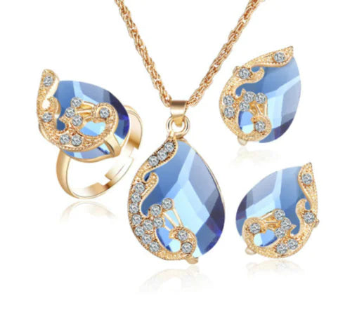 Rose Gold Wedding Earrings and Necklace Set